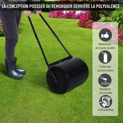 OUTSUNNY Rouleau à Gazon Jardin En Acier Avec Poignée Dim. 50L X 32l X 108H Cm Lestage Max. 30 L Noir 7 OUTSUNNY Rouleau à Gazon Jardin En Acier Avec Poignée Dim. 50L X 32l X 108H Cm Lestage Max. 30 L Noir – Image 5