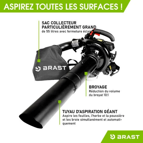 Aspirateur Souffleur Broyeur Thermique - 1000W, 30cc, 3en1 Moteur Essence à 2 temps Léger, Vitesse D'air De 73,6 m/s, Sac 55l - BRAST 3 En 1 Multifonction 5 Aspirateur Souffleur Broyeur Thermique - 1000W, 30cc, 3en1 Moteur Essence à 2 temps Léger, Vitesse D'air De 73,6 m/s, Sac 55l - BRAST 3 En 1 Multifonction – Image 3