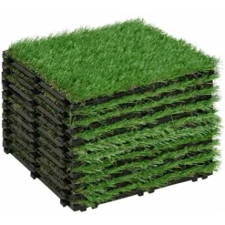 OUTSUNNY Gazon Synthétique Artificiel Set De 10 Dalles Carreaux 30 X 30 Cm épaisseur Confort 3,5 Cm à Emboîter Vert