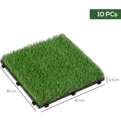 OUTSUNNY Gazon Synthétique Artificiel Set De 10 Dalles Carreaux 30 X 30 Cm épaisseur Confort 3,5 Cm à Emboîter Vert -Flore Riche Soldes Magasin 18304264 3