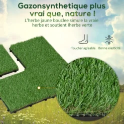 OUTSUNNY Gazon Synthétique Artificiel Set De 10 Dalles Carreaux 30 X 30 Cm épaisseur Confort 3,5 Cm à Emboîter Vert -Flore Riche Soldes Magasin 18304264 4