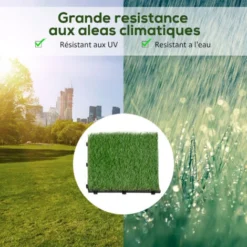 OUTSUNNY Gazon Synthétique Artificiel Set De 10 Dalles Carreaux 30 X 30 Cm épaisseur Confort 3,5 Cm à Emboîter Vert -Flore Riche Soldes Magasin 18304264 5