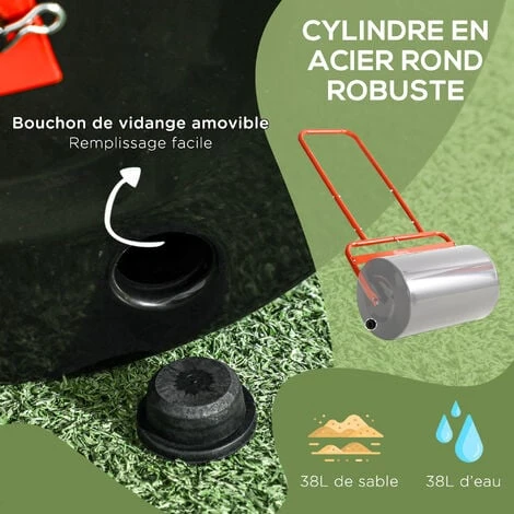 OUTSUNNY Rouleau à Gazon Jardin En Acier Avec Poignée Dim. 59L X 32l X 107H Cm Lestage Max. 38 L Rouge Noir 6 OUTSUNNY Rouleau à Gazon Jardin En Acier Avec Poignée Dim. 59L X 32l X 107H Cm Lestage Max. 38 L Rouge Noir – Image 4
