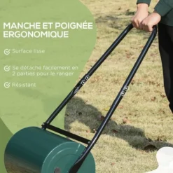 OUTSUNNY Rouleau à Gazon De Jardin Robuste Grande Capacité 30 L Dim. 104L X 42l X 30H Cm Vert -Flore Riche Soldes Magasin 2672687 4