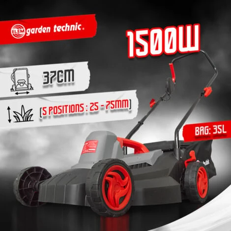 Tondeuse à Gazon électrique 1500W - Largeur De Coupe 37cm - Elem Garden 4 Tondeuse à Gazon électrique 1500W - Largeur De Coupe 37cm - Elem Garden – Image 2