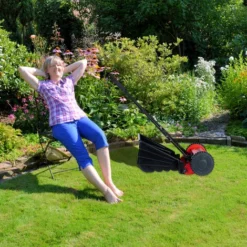 Relaxdays Tondeuse Manuelle Gazon, Avec Bac De Ramassage, Réglage Hauteur De Coupe, Largeur Découpe 29,5 Cm, Noir/rouge -Flore Riche Soldes Magasin 32160021 2