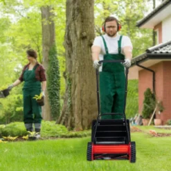 Relaxdays Tondeuse Manuelle Gazon, Avec Bac De Ramassage, Réglage Hauteur De Coupe, Largeur Découpe 29,5 Cm, Noir/rouge -Flore Riche Soldes Magasin 32160021 3