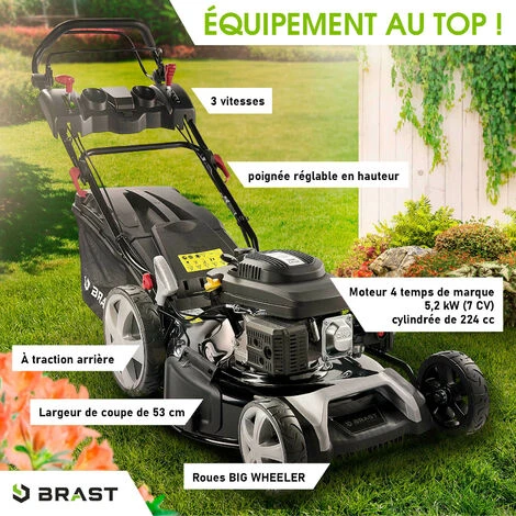 Tondeuse Thermique Autotractée 53cm 224cc 7cv Vitesse D'entraînement Triple Réglable Marque Française GT 60l Réglage Central 30-80mm, Capot En Tôle En Acier, 4 En 1 – Modèle 21224 SPEED De BRAST 4 Tondeuse Thermique Autotractée 53cm 224cc 7cv Vitesse D'entraînement Triple Réglable Marque Française GT 60l Réglage Central 30-80mm, Capot En Tôle En Acier, 4 En 1 – Modèle 21224 SPEED De BRAST – Image 2
