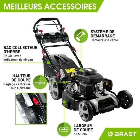 Tondeuse Thermique Autotractée 53cm 224cc 7cv Vitesse D'entraînement Triple Réglable Marque Française GT 60l Réglage Central 30-80mm, Capot En Tôle En Acier, 4 En 1 – Modèle 21224 SPEED De BRAST 5 Tondeuse Thermique Autotractée 53cm 224cc 7cv Vitesse D'entraînement Triple Réglable Marque Française GT 60l Réglage Central 30-80mm, Capot En Tôle En Acier, 4 En 1 – Modèle 21224 SPEED De BRAST – Image 3