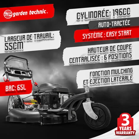 Tondeuse Thermique Tractée 3 Roues 196cc - 55cm - Elem Garden 4 Tondeuse Thermique Tractée 3 Roues 196cc - 55cm - Elem Garden – Image 2