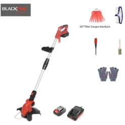 BLACKPINE - Sans Fil Coupe-bordures Sans Fil - 20V - 2.0 Ah Lithium - 14 Accessoires - 1 Batterie - Chargeur Rapide Inclus - Manche Télescopique - Poignée Réglable