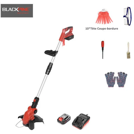 BLACKPINE - Sans Fil Coupe-bordures Sans Fil - 20V - 2.0 Ah Lithium - 14 Accessoires - 1 Batterie - Chargeur Rapide Inclus - Manche Télescopique - Poignée Réglable 3 BLACKPINE - Sans Fil Coupe-bordures Sans Fil - 20V - 2.0 Ah Lithium - 14 Accessoires - 1 Batterie - Chargeur Rapide Inclus - Manche Télescopique - Poignée Réglable