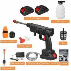 Nettoyeur Haute Pression Sans Fil 12000rpm/min 30Bar Avec 5m Tuyau 2 Buses 2 Batterie 5000mAh -Flore Riche Soldes Magasin 35258404 3
