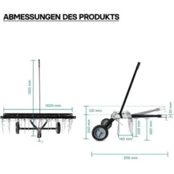 Scarificateur Trainé Pour Tracteur Tondeuse Largeur De Travail 100cm Roues En Caoutchouc 7 -Flore Riche Soldes Magasin 4250536 4