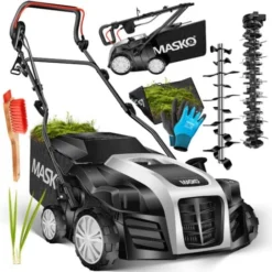 MASKO® - Scarificateur électrique 2 en 1 Aérateur De Gazon 1 800 watts Largeur De Travail 40 cm Bac De Ramassage 55 L Incluant Rouleau De Ventilation Aérateur Démousseur, Profondeur De Travail Réglabl