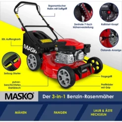 MASKO® Tondeuse à Essence 5 En 1 Roue Motrice Fonction De Nettoyage EasyClean Fonction Mulching Éjection Latérale Largeur De Coupe élevée Réglage De La Hauteur De Coupe Sur 8 Positions | Moteur 4 Temps | Bac De Ramassage, Rouge Noir, Schnittbreite 42cm (de) 11 MASKO® Tondeuse à Essence 5 En 1 Roue Motrice Fonction De Nettoyage EasyClean Fonction Mulching Éjection Latérale Largeur De Coupe élevée Réglage De La Hauteur De Coupe Sur 8 Positions | Moteur 4 Temps | Bac De Ramassage, Rouge Noir, Schnittbreite 42cm (de) -Flore Riche Soldes Magasin 54827847 5