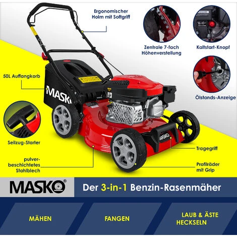 MASKO® Tondeuse à Essence 5 En 1 Roue Motrice Fonction De Nettoyage EasyClean Fonction Mulching Éjection Latérale Largeur De Coupe élevée Réglage De La Hauteur De Coupe Sur 8 Positions | Moteur 4 Temps | Bac De Ramassage, Rouge Noir, Schnittbreite 42cm (de) 7 MASKO® Tondeuse à Essence 5 En 1 Roue Motrice Fonction De Nettoyage EasyClean Fonction Mulching Éjection Latérale Largeur De Coupe élevée Réglage De La Hauteur De Coupe Sur 8 Positions | Moteur 4 Temps | Bac De Ramassage, Rouge Noir, Schnittbreite 42cm (de) – Image 5