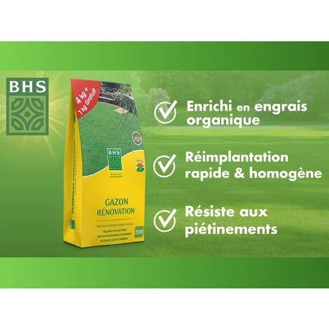 BHS GREP4 Gazon Regarnissage + Engrais Promo 5 Kg 250m² Semences Enrichies En Engrais Organique Pour Une Implantation Rapide 4 BHS GREP4 Gazon Regarnissage + Engrais Promo 5 Kg 250m² Semences Enrichies En Engrais Organique Pour Une Implantation Rapide – Image 2