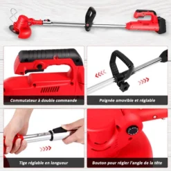 Coupe-Bordures Sans Fil 36V, Avec Tête Pivotante, Tube Télescopique Et 2 Poignées, Livré Avec 2 Batteries 4.0 Ah, 3 Types De Lames -Flore Riche Soldes Magasin 65747083 4