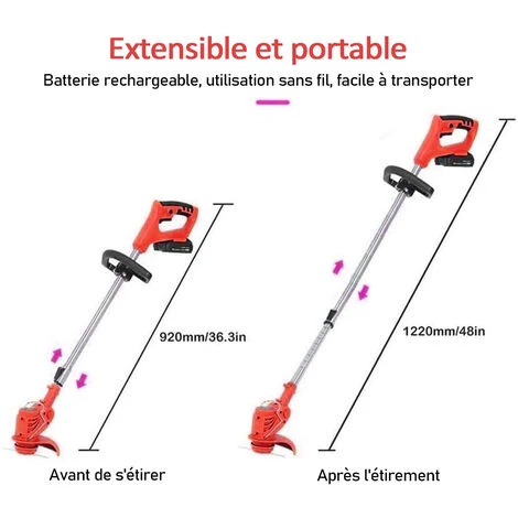 Coupe-bordures Sans Fil 36V - 2 Batteries Chargeur Inclus - Tige Télescopique - Angle Réglable - 3 Types De Lame Pour Herbe Jardin Etc 5 Coupe-bordures Sans Fil 36V - 2 Batteries Chargeur Inclus - Tige Télescopique - Angle Réglable - 3 Types De Lame Pour Herbe Jardin Etc – Image 3