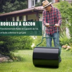 GOPLUS Rouleau A Gazon 60L Rempli Eau Ou Sable, Rouleau De Jardin Avec Poignee Pratique, Bouchon De Vidange Amovible, Facile A Suspendre Et A Ranger, 50X40X123CM, Vert+Noir -Flore Riche Soldes Magasin 66858570 2