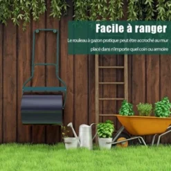 GOPLUS Rouleau A Gazon 60L Rempli Eau Ou Sable, Rouleau De Jardin Avec Poignee Pratique, Bouchon De Vidange Amovible, Facile A Suspendre Et A Ranger, 50X40X123CM, Vert+Noir -Flore Riche Soldes Magasin 66858570 3