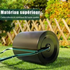GOPLUS Rouleau A Gazon 60L Rempli Eau Ou Sable, Rouleau De Jardin Avec Poignee Pratique, Bouchon De Vidange Amovible, Facile A Suspendre Et A Ranger, 50X40X123CM, Vert+Noir -Flore Riche Soldes Magasin 66858570 4