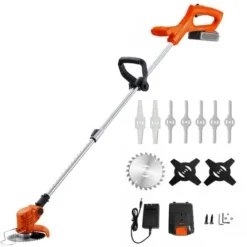 Coupe-bordure Sans Fil, 3-in-1 Débroussailleuse Sans Fil & Tondeuses à Gazon Legers Avec 4 Types De Lames, Avec Batterie 24V Et Chargeur, Outillage De Jardin Motorisé Réglable En Hauteur