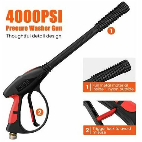 Pistolet Pour Nettoyeur Haute Pression 4000 PSI Pistolet De Lavage De Voiture Avec Filetage M22-14 Mm Baguette Extensible De 19 Pouces Et 5 Embouts De Buse Pour Lavage Sous Pression 4 Pistolet Pour Nettoyeur Haute Pression 4000 PSI Pistolet De Lavage De Voiture Avec Filetage M22-14 Mm Baguette Extensible De 19 Pouces Et 5 Embouts De Buse Pour Lavage Sous Pression – Image 2