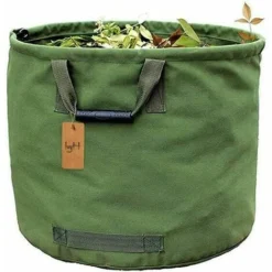 Sac De Jardinage 125L Extra-Robuste Avec Poignées, Sac De Ramassage Feuilles Verte Avec Toile Militaire (H45.7 Cm, D55.8 Cm)