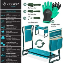KESSER® Agenouilloir De Jardin 2 En 1 XXL Rembourré Coussin D'assise En Mousse Eva Tabouret De Jardin Pliable 2x Poches à Outils Incl. Banc De Jardin Réglable En Hauteur 60 X 50 X 27 Cm Jusqu'à 150 Kg -Flore Riche Soldes Magasin 86952699 2