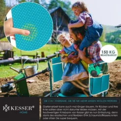 KESSER® Agenouilloir De Jardin 2 En 1 XXL Rembourré Coussin D'assise En Mousse Eva Tabouret De Jardin Pliable 2x Poches à Outils Incl. Banc De Jardin Réglable En Hauteur 60 X 50 X 27 Cm Jusqu'à 150 Kg -Flore Riche Soldes Magasin 86952699 3