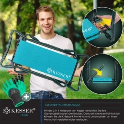 KESSER® Agenouilloir De Jardin 2 En 1 XXL Rembourré Coussin D'assise En Mousse Eva Tabouret De Jardin Pliable 2x Poches à Outils Incl. Banc De Jardin Réglable En Hauteur 60 X 50 X 27 Cm Jusqu'à 150 Kg -Flore Riche Soldes Magasin 86952699 4