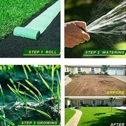 2 Pack Rouleau De Tapis De Semences De Gazon, Tapis De Culture D'Herbe Biodégradable , Tapis De Semences De Gazon Engrais Jardin Pique-Nique Jardinage Tapis De Plantation De Pelouse 20 × 100 -Flore Riche Soldes Magasin 92690995 3