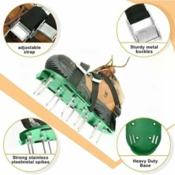 Chaussures Aerateur Pelouse, Aérateur De Pelouse Avec Sangles Réglables Et Boucles En Métal, Sandales Aérateur Pelouse Pour Pelouse Cour, Jardin, Pelouse (Vert) -Flore Riche Soldes Magasin 94093998 3