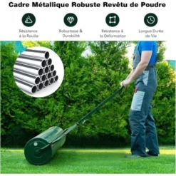 COSTWAY Rouleau à Gazon De Jardin En Métal Avec Poignée De Préhension Détachable, Rouleau De Pelouse Rempli D'eau/Sable 63L- Ø 30 CM, Idéal Pour Obtenir Pelouse Uniforme (Vert) -Flore Riche Soldes Magasin 96821519 2