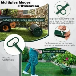 COSTWAY Rouleau à Gazon De Jardin En Métal Avec Poignée De Préhension Détachable, Rouleau De Pelouse Rempli D'eau/Sable 63L- Ø 30 CM, Idéal Pour Obtenir Pelouse Uniforme (Vert) -Flore Riche Soldes Magasin 96821519 3
