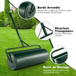COSTWAY Rouleau à Gazon De Jardin En Métal Avec Poignée De Préhension Détachable, Rouleau De Pelouse Rempli D'eau/Sable 63L- Ø 30 CM, Idéal Pour Obtenir Pelouse Uniforme (Vert) -Flore Riche Soldes Magasin 96821519 4