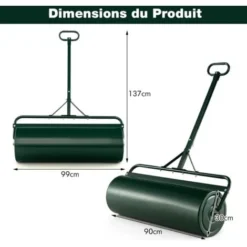 COSTWAY Rouleau à Gazon De Jardin En Métal Avec Poignée De Préhension Détachable, Rouleau De Pelouse Rempli D'eau/Sable 63L- Ø 30 CM, Idéal Pour Obtenir Pelouse Uniforme (Vert) -Flore Riche Soldes Magasin 96821519 5